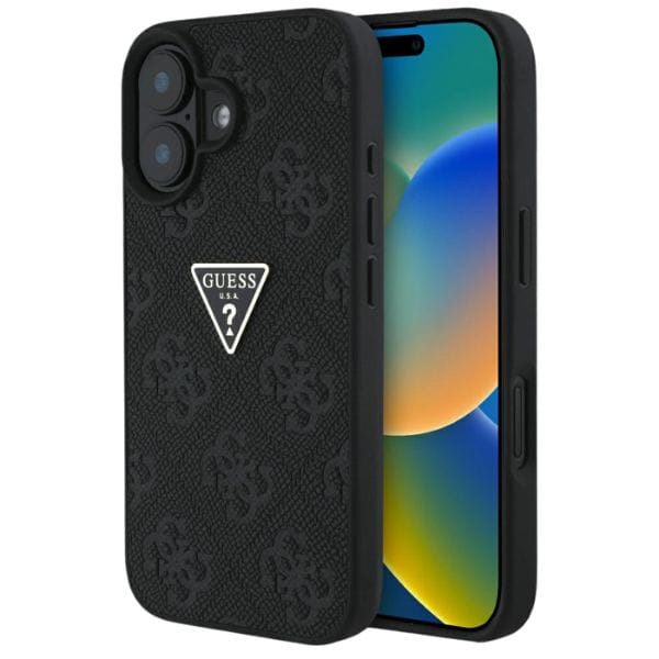 Etui Guess Hot Stamp 4G Pattern Triangle Metal Logo do iPhone 16 czarny