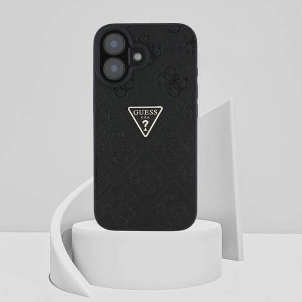 Etui Guess Hot Stamp 4G Pattern Triangle Metal Logo do iPhone 16 czarny