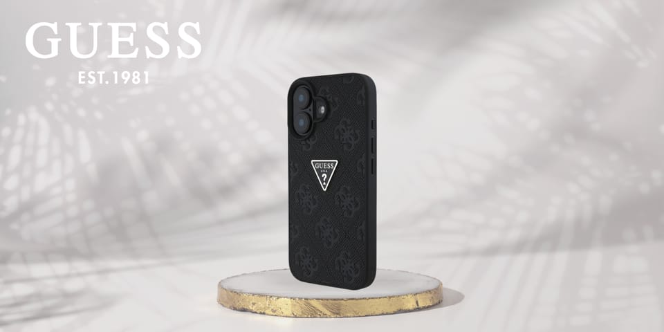 Etui Guess Hot Stamp 4G Pattern Triangle Metal Logo do iPhone 16 czarny