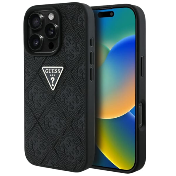 Etui Guess Hot Stamp 4G Pattern Triangle Metal Logo do iPhone 16 Pro czarny