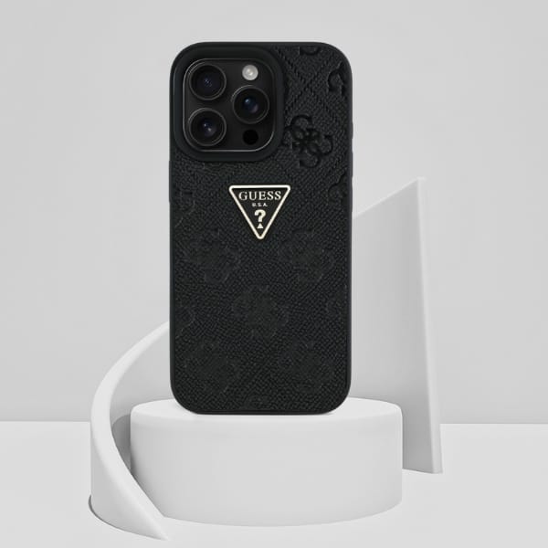 Etui Guess Hot Stamp 4G Pattern Triangle Metal Logo do iPhone 16 Pro czarny