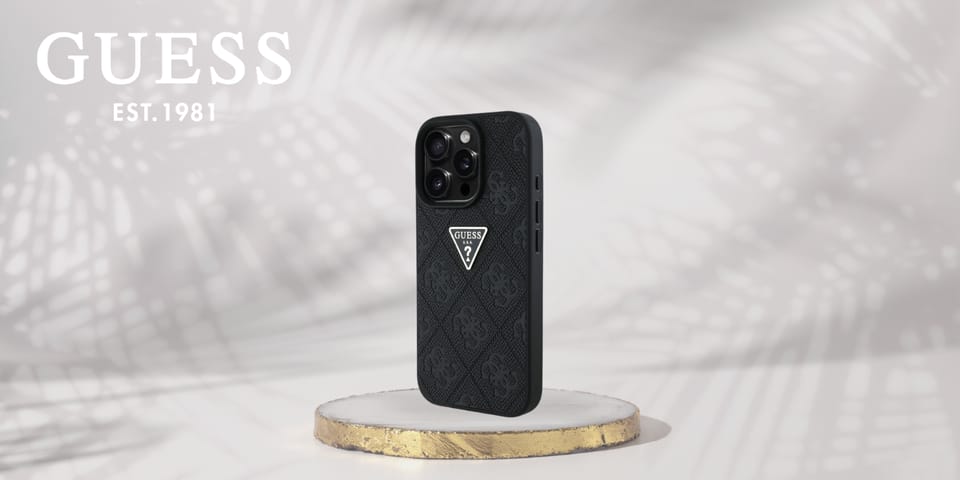 Etui Guess Hot Stamp 4G Pattern Triangle Metal Logo do iPhone 16 Pro czarny