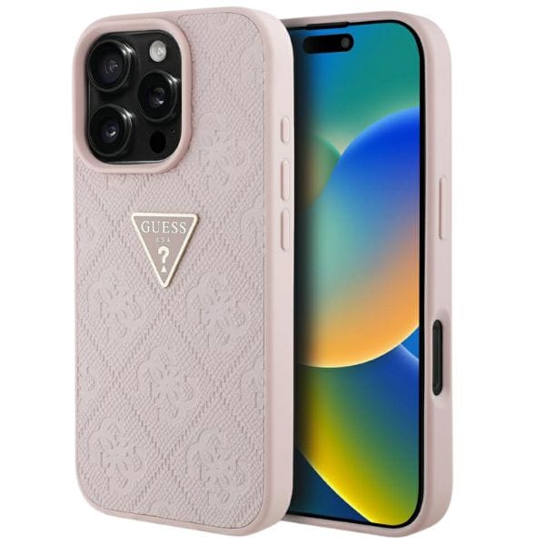 Etui Guess Hot Stamp 4G Pattern Triangle  Metal Logo do iPhone 16 Pro Max różowy