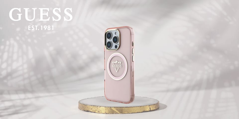 Etui Guess IML Metal Mountain Logo       MagSafe do iPhone 16 Pro różowy