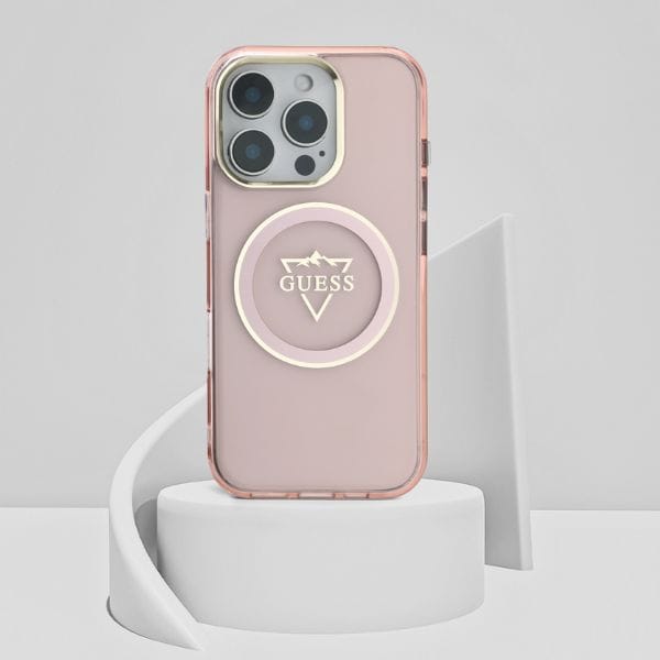 Etui Guess IML Metal Mountain Logo       MagSafe do iPhone 16 Pro różowy