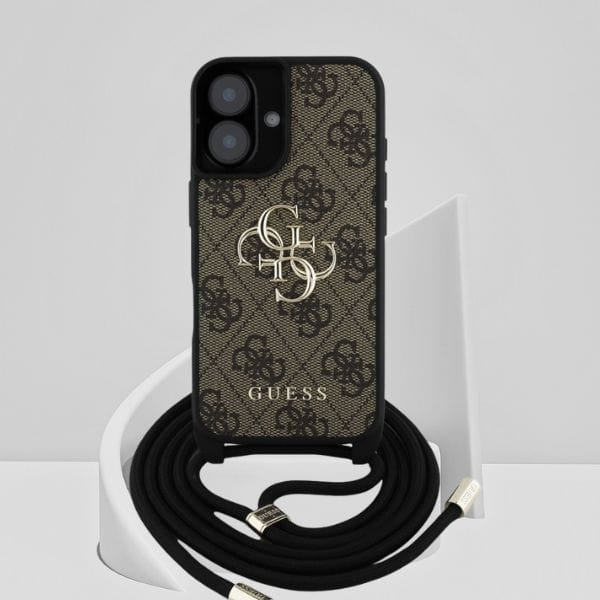 Etui Guess 4G Big Logo Cord Stap         Crossbody do iPhone 16 Plus brązowy
