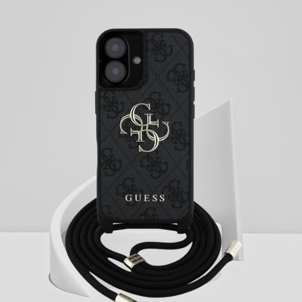 Etui Guess 4G Big Logo Cord Stap         Crossbody do iPhone 16 czarny