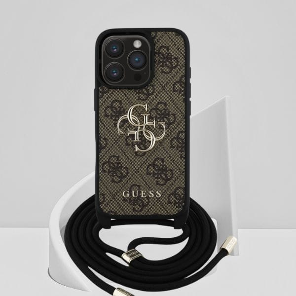 Etui Guess 4G Big Logo Cord Stap         Crossbody do iPhone 16 Pro Max brązowy