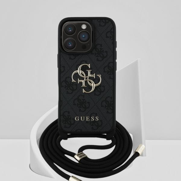 Etui Guess 4G Big Logo Cord Stap         Crossbody do iPhone 16 Pro Max czarny