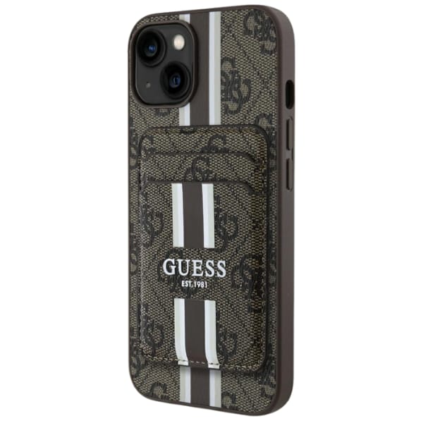 Etui Guess 4G Stripes z portfelem        Magsafe do iPhone 15 brązowy