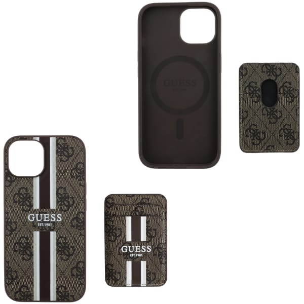 Etui Guess 4G Stripes z portfelem        Magsafe do iPhone 15 brązowy