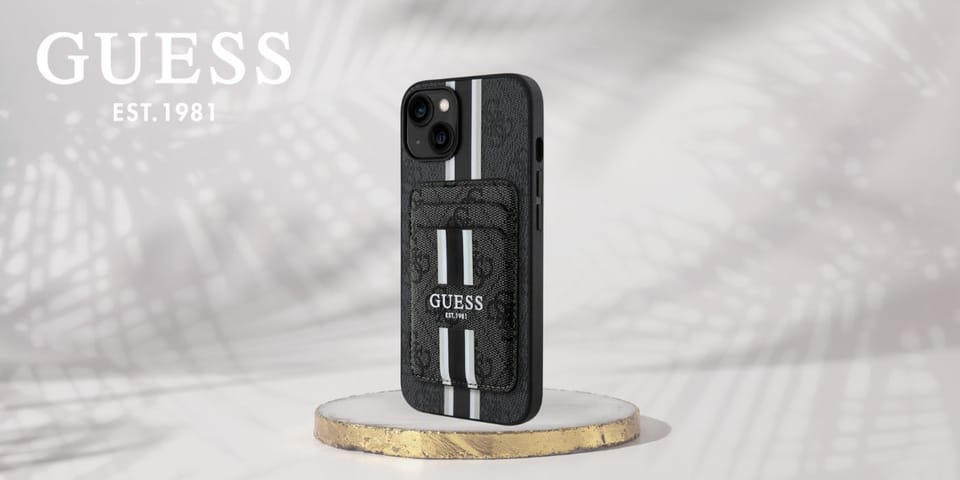 Etui Guess 4G Stripes z portfelem        Magsafe do iPhone 15 czarny