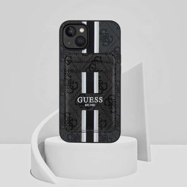 Etui Guess 4G Stripes z portfelem        Magsafe do iPhone 15 czarny