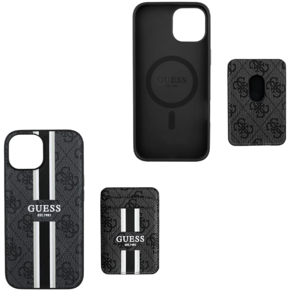 Etui Guess 4G Stripes z portfelem        Magsafe do iPhone 15 czarny