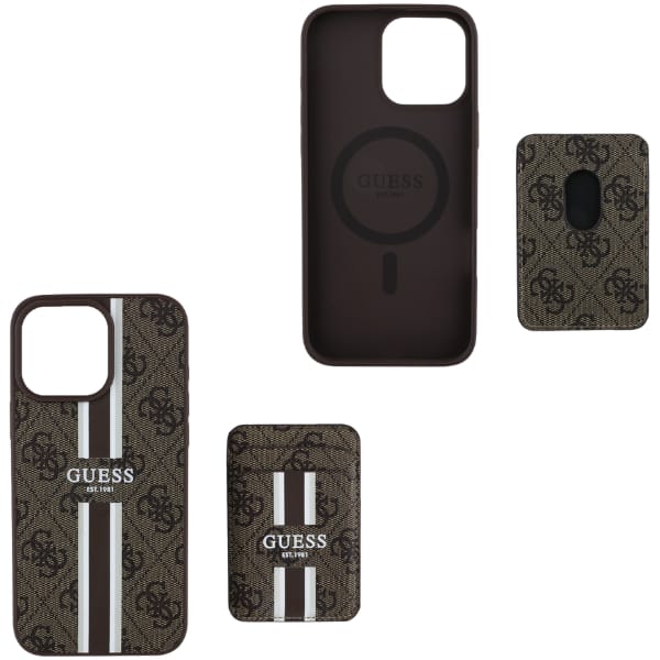Etui Guess 4G Stripes z portfelem        Magsafe do iPhone 16 Pro Max brązowy