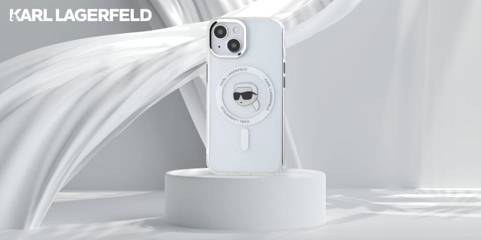 Etui Karl Lagerfeld IML Metal Karl Head  MagSafe do iPhone 15 Plus biały