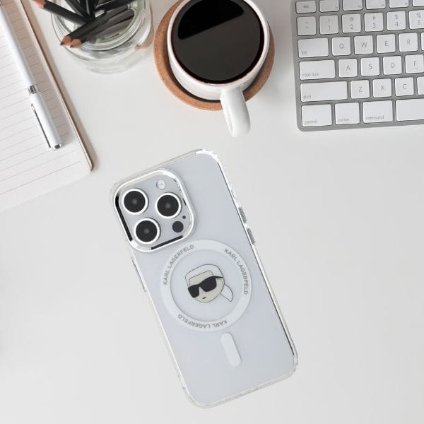 Etui Karl Lagerfeld IML Metal Karl Head  MagSafe do iPhone 15 Pro Max biały