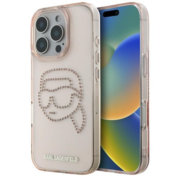 Etui Karl Lagerfeld IML Rhinestones Karl Head do iPhone 16 Pro różowy