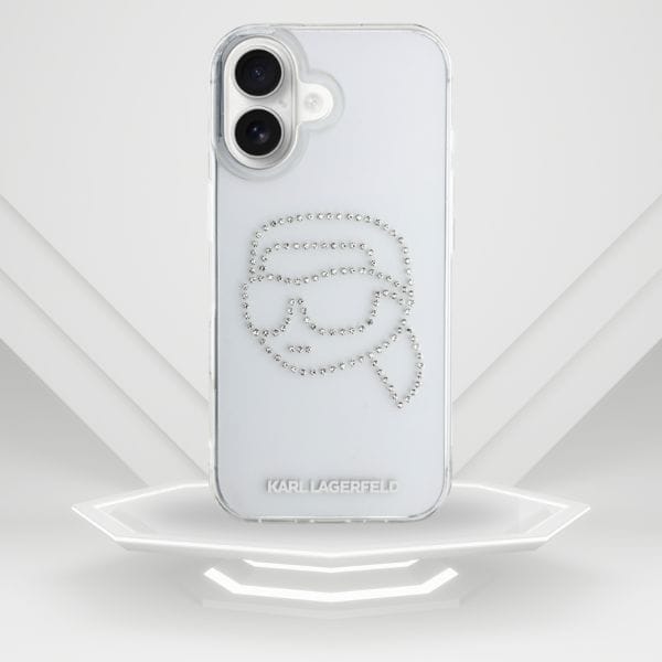 Etui Karl Lagerfeld IML Rhinestones Karl Head do iPhone 16 przezroczysty