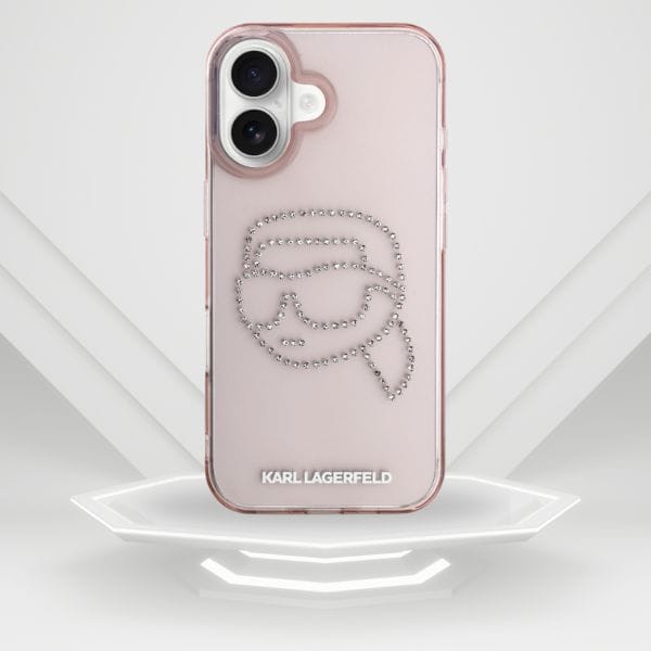 Etui Karl Lagerfeld IML Rhinestones Karl Head do iPhone 16 różowy
