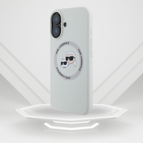 Etui Karl Lagerfeld Silicone Double      Heads And Circle MagSafe do iPhone 16 beżowy