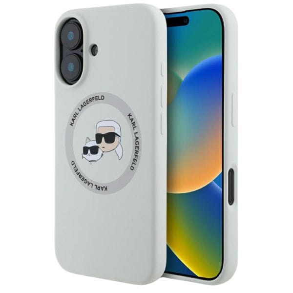 Etui Karl Lagerfeld Silicone Double      Heads And Circle MagSafe do iPhone 16 beżowy