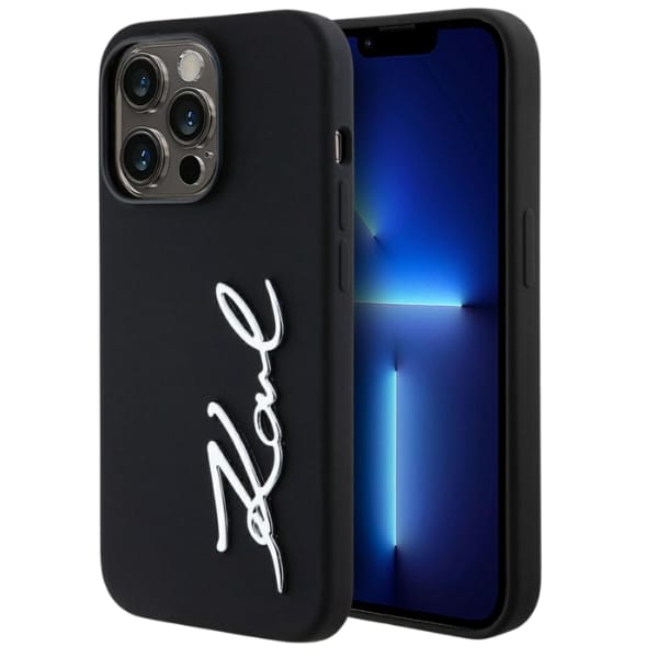 Etui Karl Lagerfeld Silicone Metal       Script Logo do iPhone 14 Pro czarny