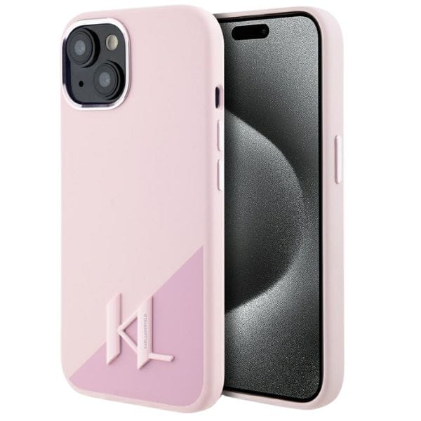 Etui Karl Lagerfeld Silicone Shadow       Metal Initial MagSafe do iPhone 15 różowy