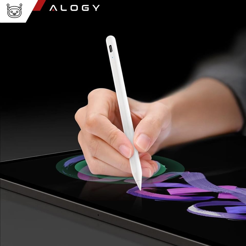 Rysik do Apple iPad Alogy Pencil z funkcją Palm Rejection Tilt Magnetyczny USB-C + zapasowa końcówka Biały