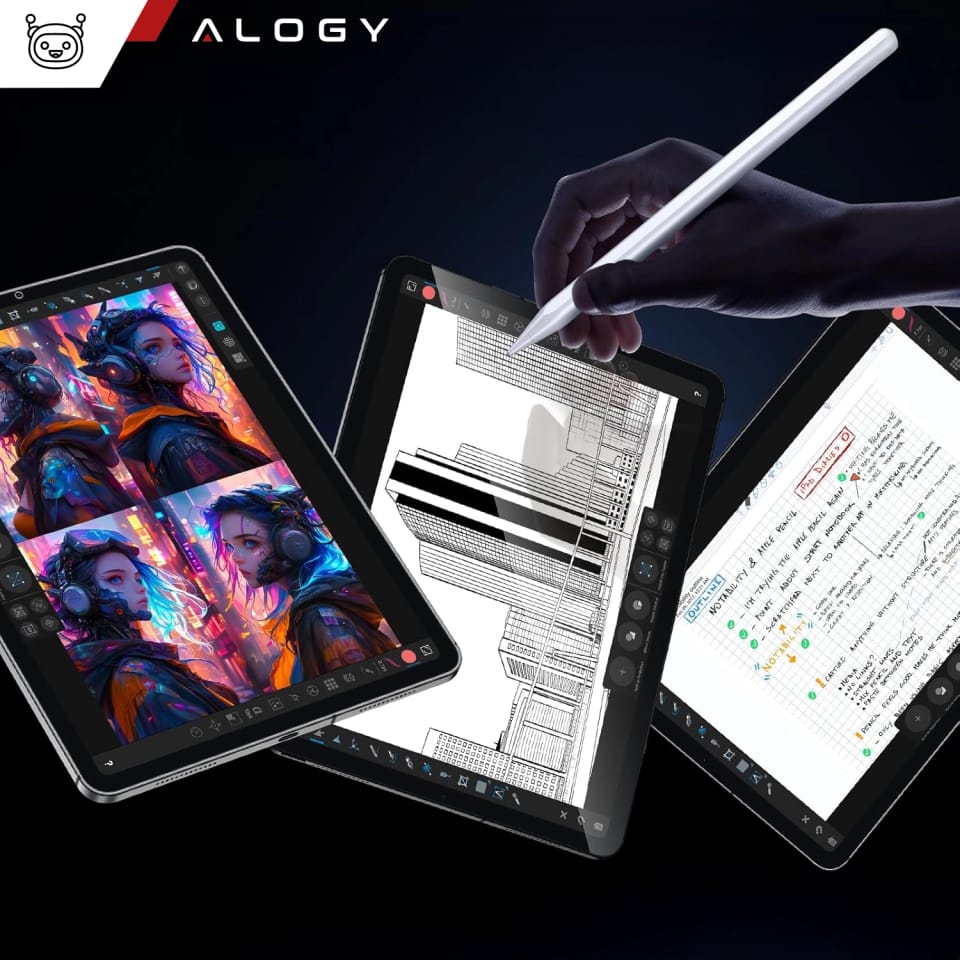 Rysik do Apple iPad Alogy Pencil z funkcją Palm Rejection Tilt Magnetyczny USB-C + zapasowa końcówka Biały