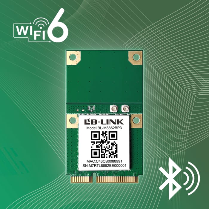 moduł Wi-Fi 6 PCIe, Bluetooth 5.2 M.2, karta sieciowa laptop, LB-LINK BL-M8852BP3, Wi-Fi 6 1201 Mbps, moduł M.2 2230, antena IPEX, MU-MIMO 2x2