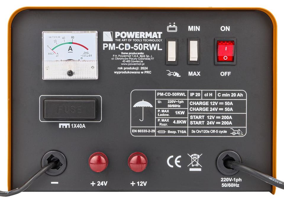 Prostownik akumulatorowy i rozruch 12/24V Powermat PM-CD-50RWL