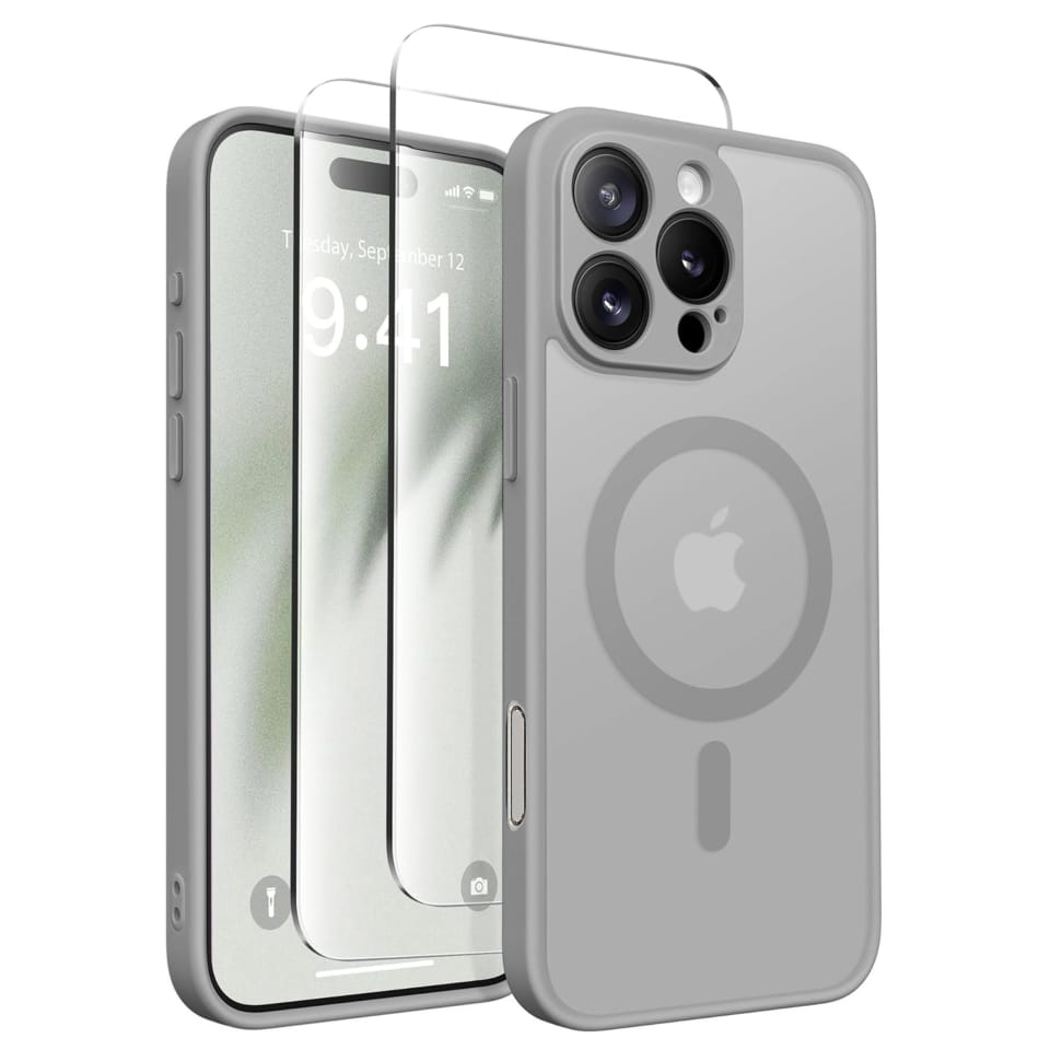 3w1 Zestaw Etui Hybrydowe + Szkło do Apple iPhone 16 Pro Max obudowa ochronna Hybrydowe MagSafe z ochroną obiektywu case + 2x Szkło hartowane ochronne na telefon Alogy 3in1 Case Pack Titanium Szare