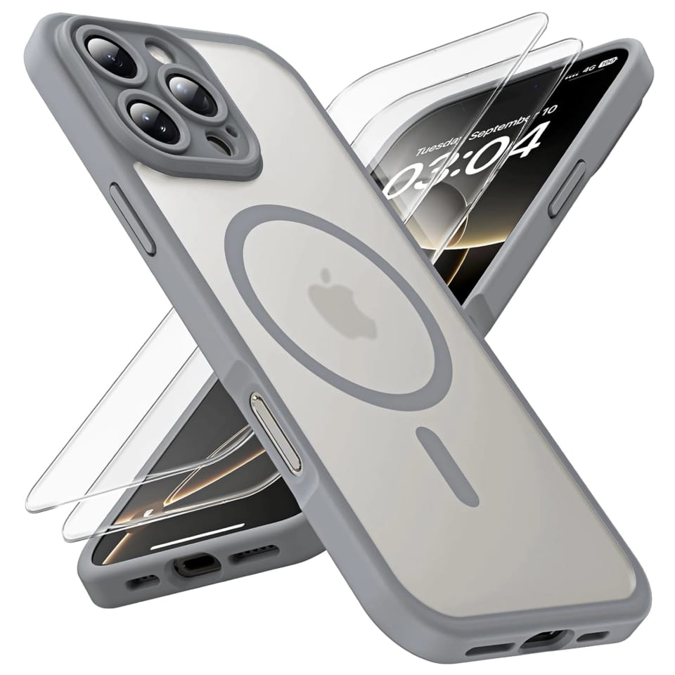 3w1 Zestaw Etui Hybrydowe + Szkło do Apple iPhone 16 Pro Max obudowa ochronna Hybrydowe MagSafe z ochroną obiektywu case + 2x Szkło hartowane ochronne na telefon Alogy 3in1 Case Pack Titanium Szare