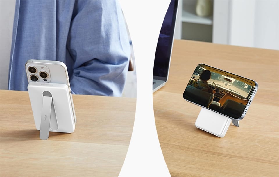 Powerbank magnetyczny z podstawką ESR Qi2 MagSlim 5000 mAh (biały)