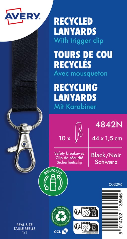 Smycz z karabińczykiem (10 sztuk) 440x15mm czarna 4842N AVERY