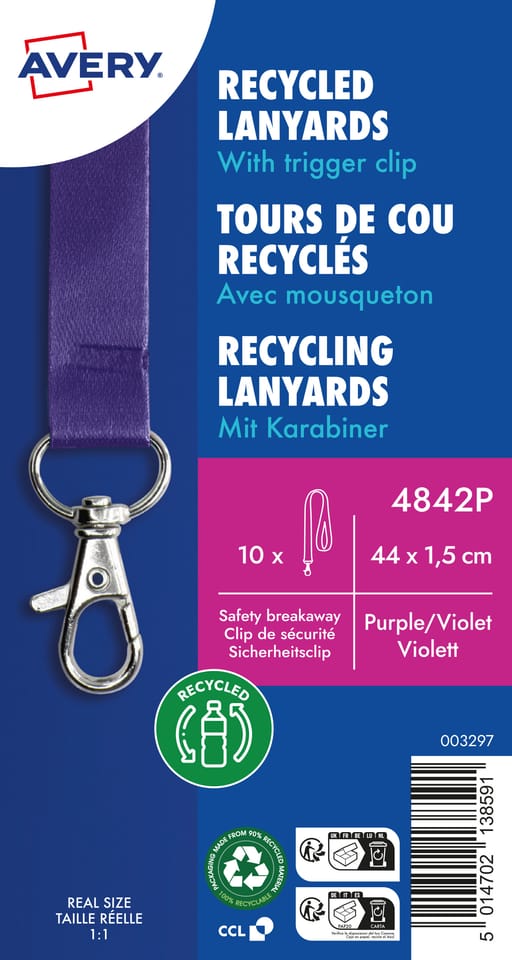 Smycz z karabińczykiem (10 sztuk) 440x15mm fiolet 4842P AVERY