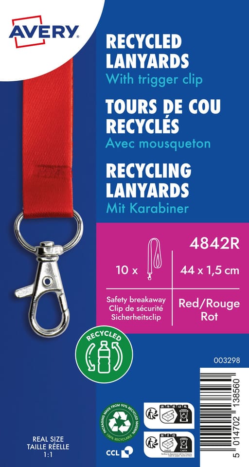 Smycz z karabińczykiem (10 sztuk) 440x15mm czerwona 4842R AVERY
