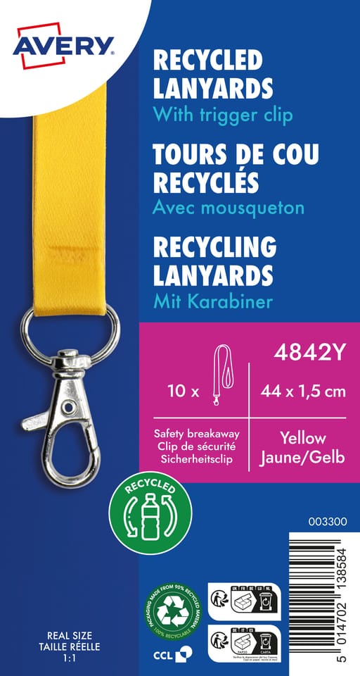 Smycz z karabińczykiem (10 sztuk) 440x15mm żółta 4842Y AVERY