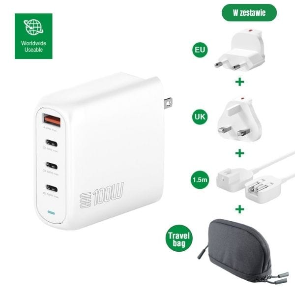 Ładowarka sieciowa 4smarts Flex Pro 100W  3xUSB-C + 1xUSB-A Travel Edition biała