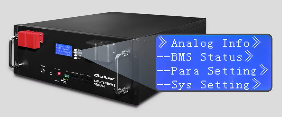Qoltec Stabilny Magazyn energii LiFePO4 do RACK  | 5.12kWh | 51.2V | 100Ah | BMS | LCD