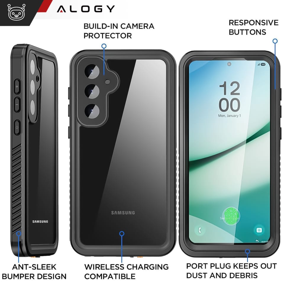 Etui Wodoodporne do Samsung Galaxy S25 Alogy HydroArmor™ IP68 Case z przezroczystym tyłem Pancerna obudowa 360