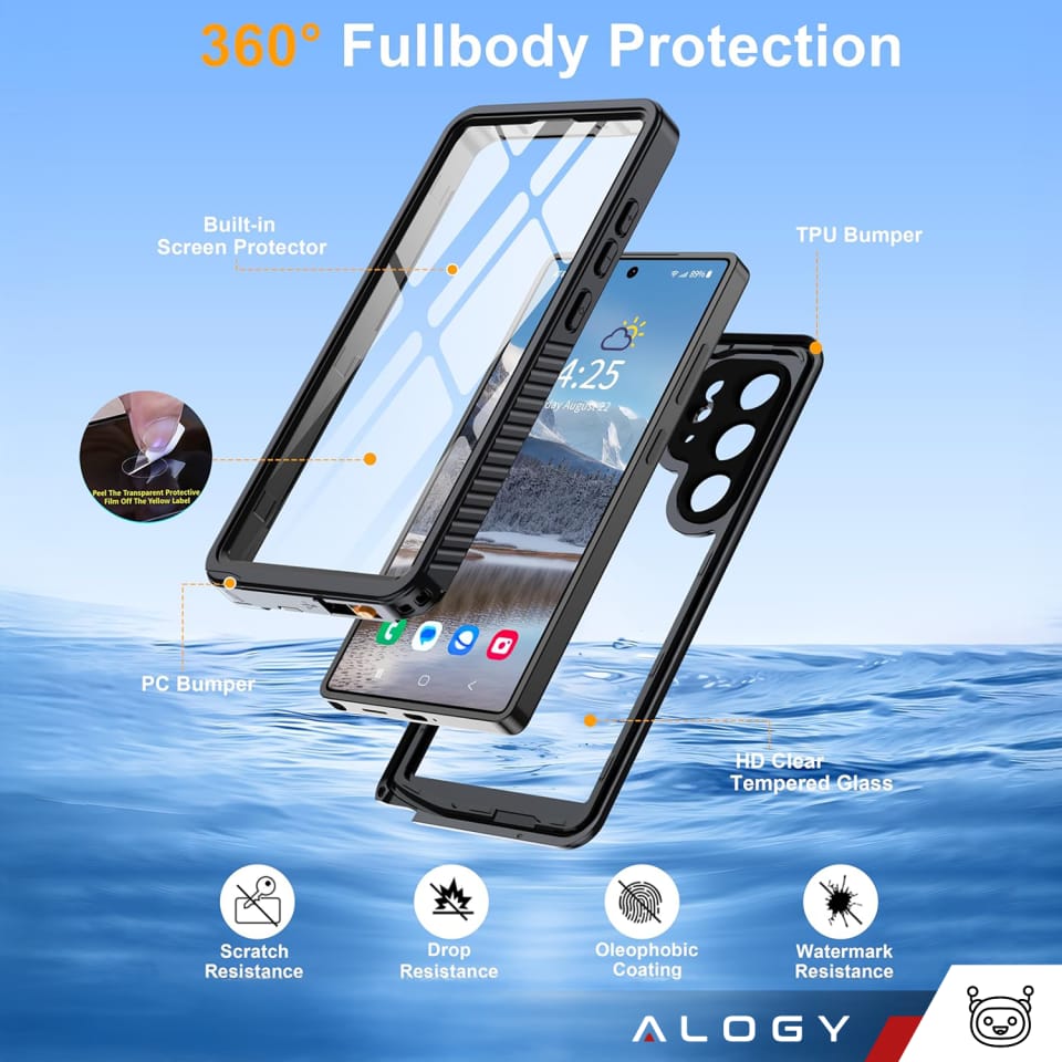Etui Wodoodporne do Samsung Galaxy S25 Ultra Alogy HydroArmor™ IP68 Case z przezroczystym tyłem Pancerna obudowa 360