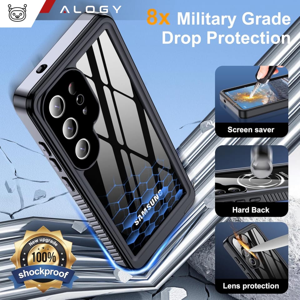 Etui Wodoodporne do Samsung Galaxy S25 Ultra Alogy HydroArmor™ IP68 Case z przezroczystym tyłem Pancerna obudowa 360