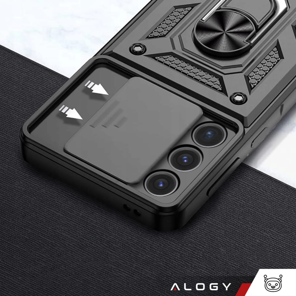 Etui do Samsung Galaxy S25 Ultra pancerne Slide Case Ring obudowa ochrona aparatu Camshield Alogy czarne