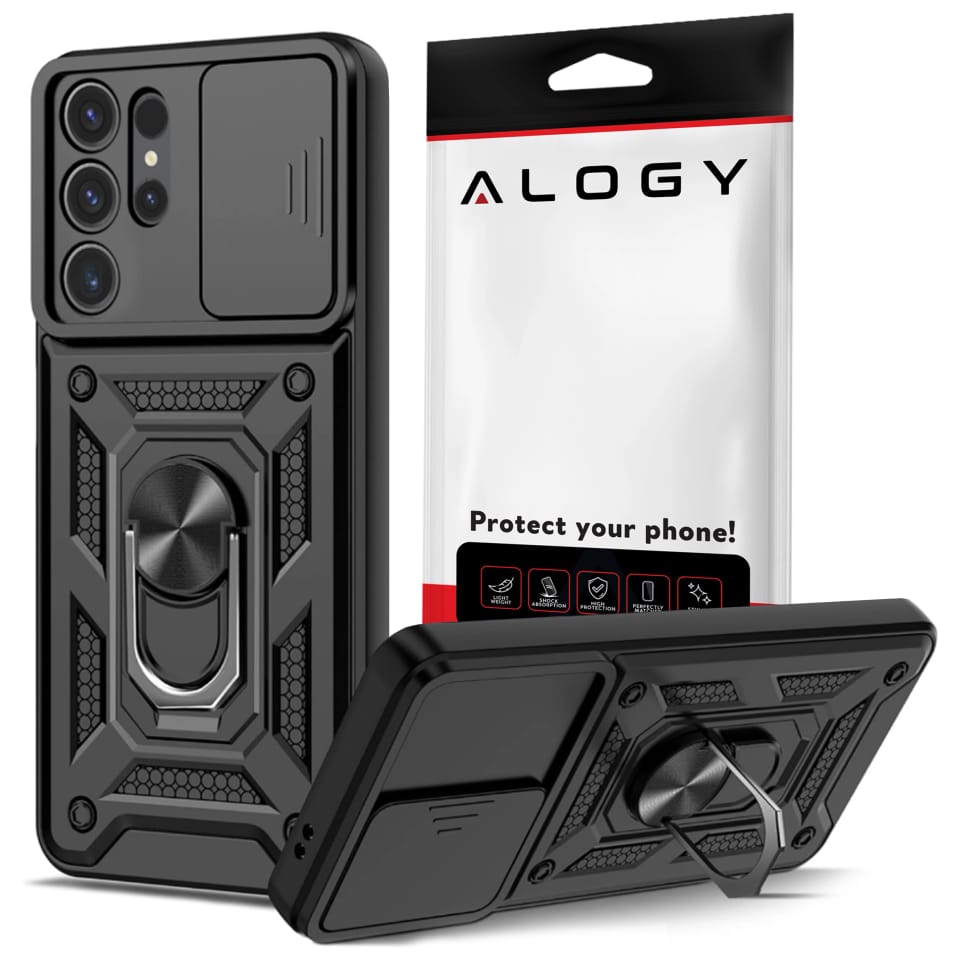 Etui do Samsung Galaxy S25 Ultra pancerne Slide Case Ring obudowa ochrona aparatu Camshield Alogy czarne