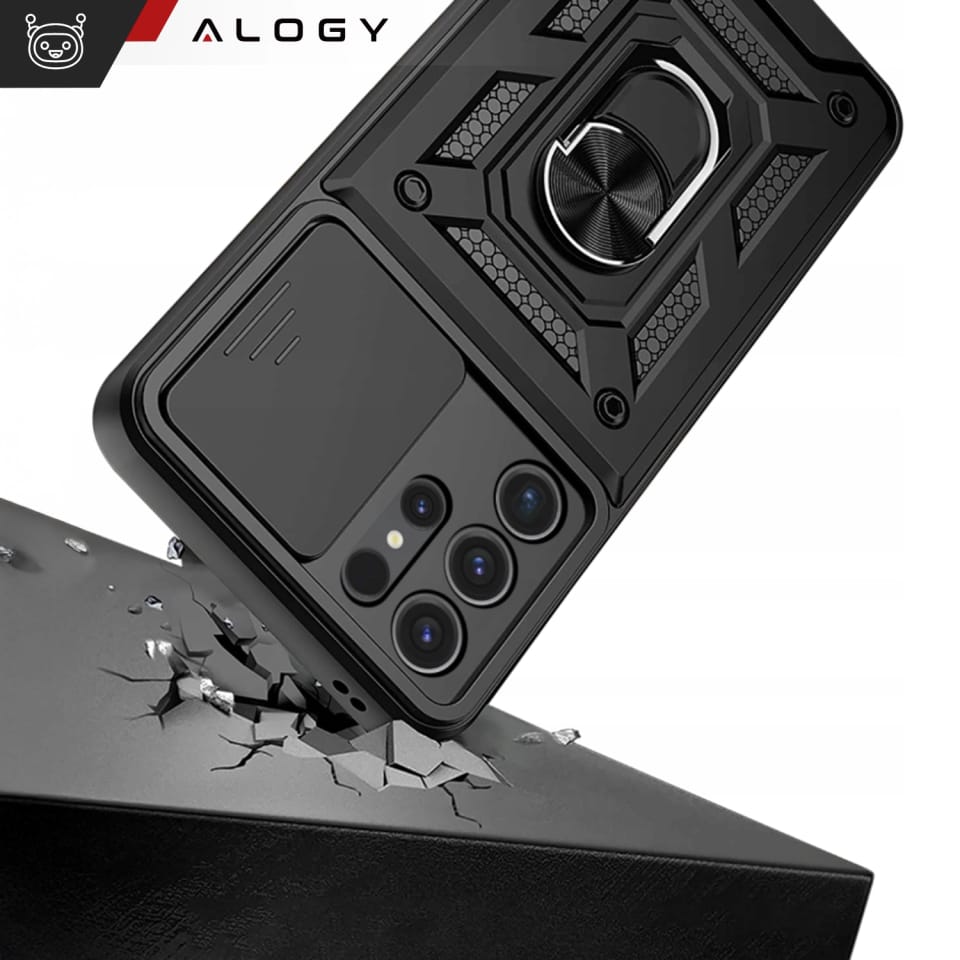 Etui do Samsung Galaxy S25 Ultra pancerne Slide Case Ring obudowa ochrona aparatu Camshield Alogy czarne