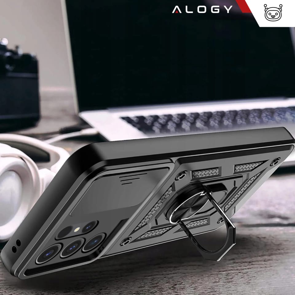 Etui do Samsung Galaxy S25 Ultra pancerne Slide Case Ring obudowa ochrona aparatu Camshield Alogy czarne