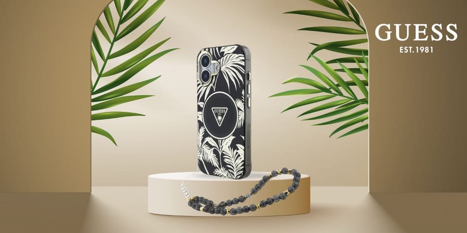 Etui Guess Palm Trees Triangle Pearl     Strap MagSafe do iPhone 16 czarny