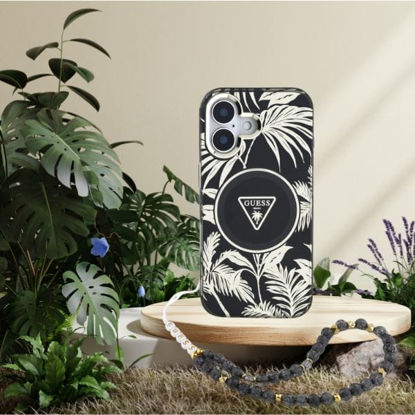 Etui Guess Palm Trees Triangle Pearl     Strap MagSafe do iPhone 16 czarny